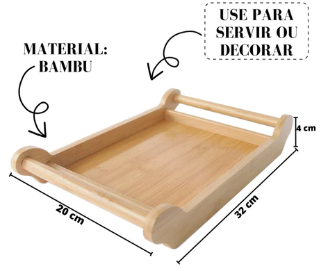 Bandeja de Bambu Retangular com Alça na Lateral