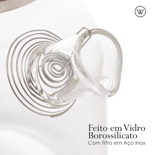 Chaleira De Vidro C/ Tampa em Bambu  1000 Ml - Resistente Ao Fogo